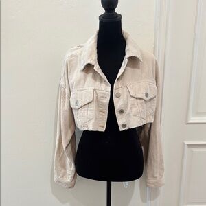 Women's Cream Corduroy Cropped Jacket